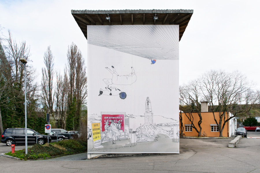 Lena Eriksson, Tag und Nacht freihalten, 2020. Jahresaussenprojekt / Annual exterior project Kunsthaus Baselland 2020. Foto / Photo: Gina Folly