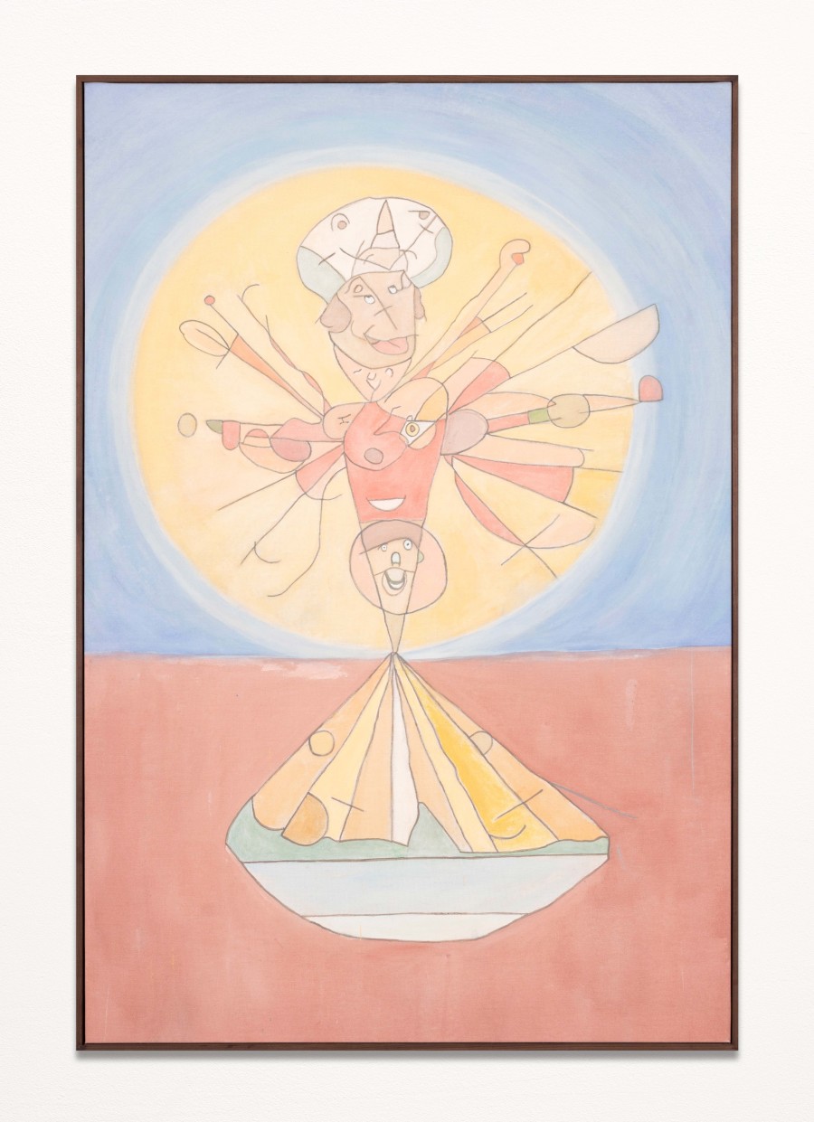 Ross Simonini – PAN I, 2023, milk paint, egg tempera on canvas, framed, 152 x 101 cm. ©2023 suns.works and the artists. Photography: Flavio Karrer