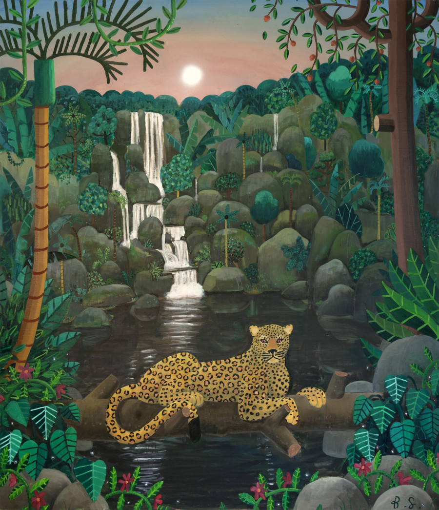 Ben Sledsens, Jaguar in the Jungle, 2018. Öl, Acryl und Sprayfarbe auf Leinwand, 210 × 180 cm, Tim Van Laere Gallery, Antwerpen