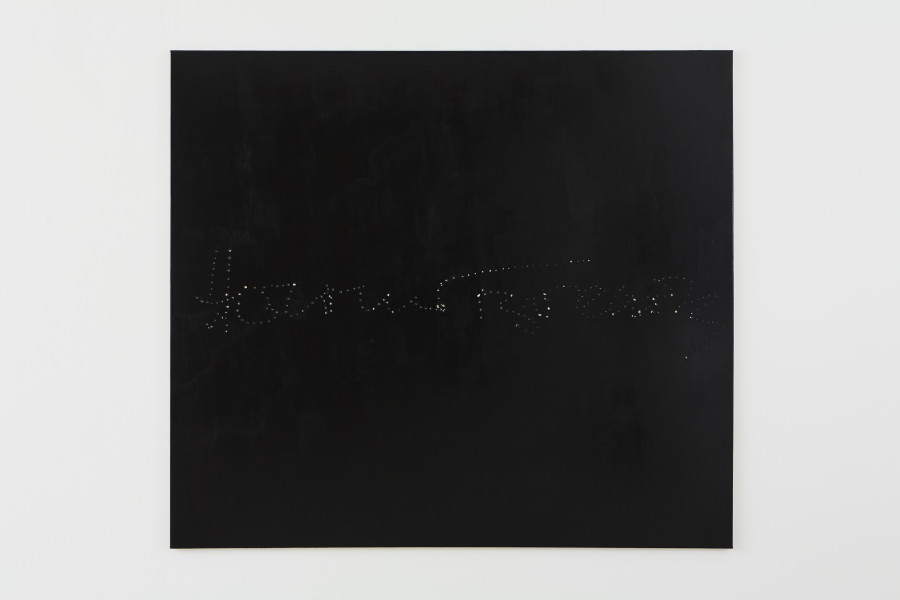 Valentina Vaccarella, The Damned, 2026. Acrylic, pyrite and holes. 155 × 173 cm. Photo credit: Philipp Rupp