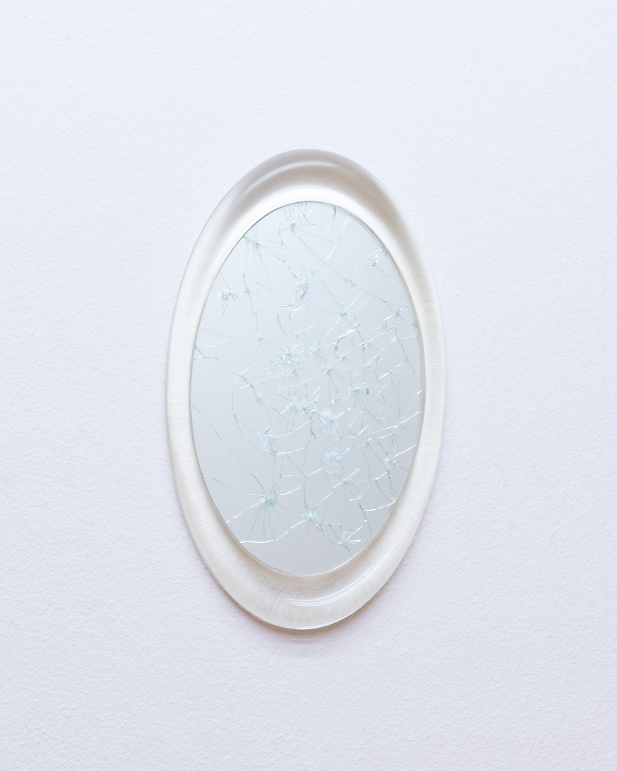 Jiwon Lee, Untitled, 2023 with Specchi Magici, Resin, Glass Mirror, Protective Film, Broken Glass, Edition of 100, each unique, 27x45x4 cm.