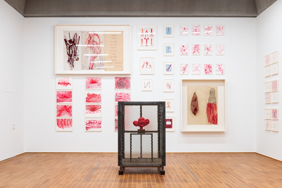 Exhibition view, Louise Bourgeois x Jenny Holzer, The Violence of Handwriting Across a Page. Kunstmuseum Basel, 2022. Photo: Jonas Hänggi. Courtesy: The Easton Foundation and ProLitteris