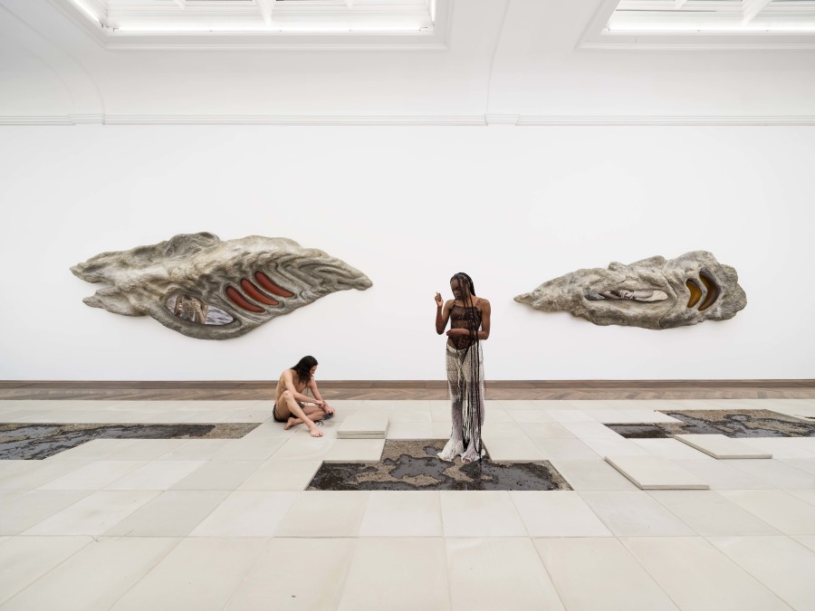 Klára Hosnedlová, GROWTH, exhibition view (with performers), Kunsthalle Basel, 2024, photo: Zdeněk Porcal - Studio Flusser / Kunsthalle Basel