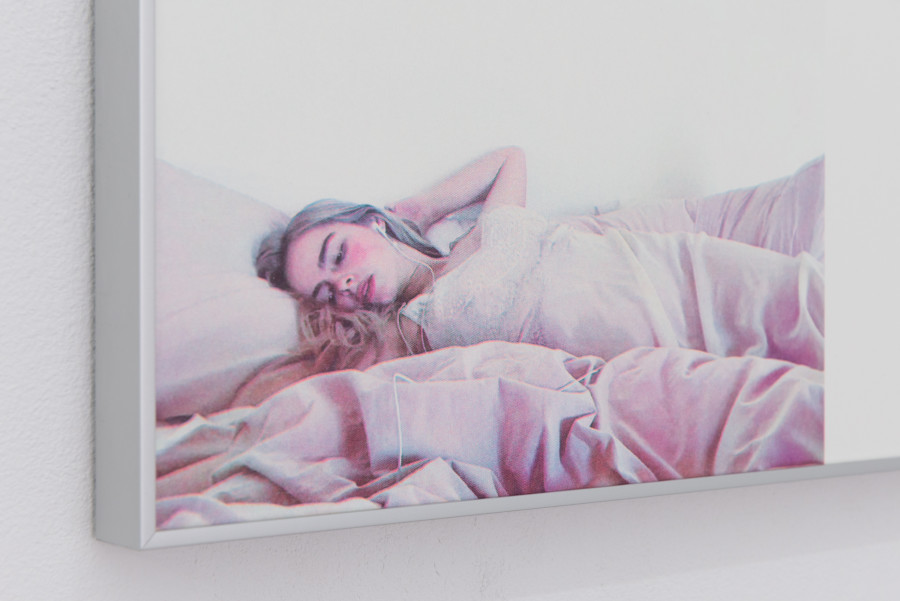 Exhibition view, Moniker, HAMLET, Zürich, 2025. Gaia Del Santo, Addison Rae (after Addison Rae), 1-7, 2025, 7 Risograph prints on Lessebo 240g (10+ 1 AP), 17 x 38 cm