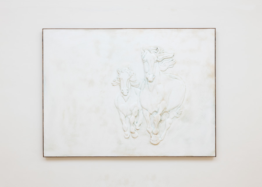 Connor Crawford, Two Beautiful Horses Coming Right at You, 2024, XPS foam, latex paint, acrylic paint, joint filler, wood, artist’s frame. 104.5 cm x 141 cm.
