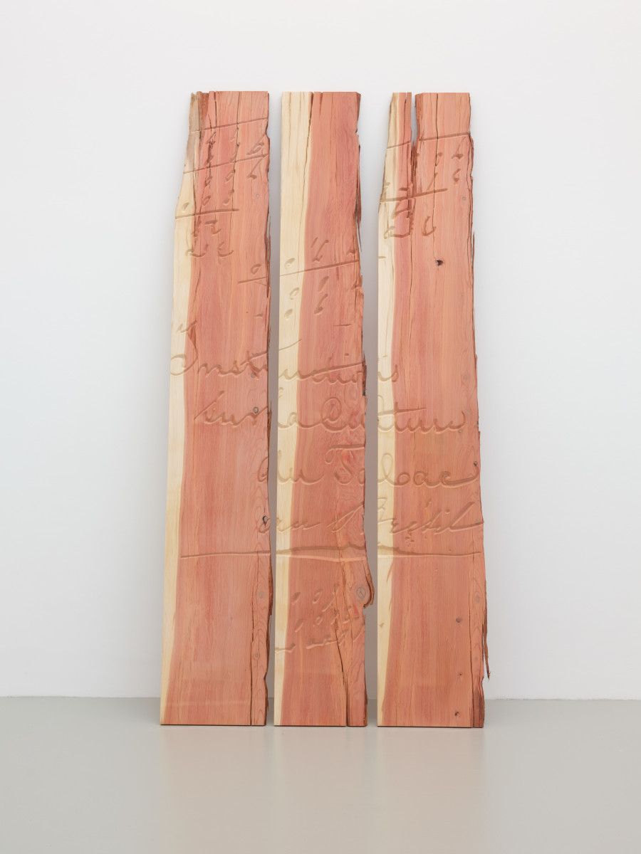 Denise Bertschi, SPATIAL CONVERS(I)OR. The Villa of (no) Return (engraved sequoia wood), 2024. Photography: Sebastian Verdon. Courtesy: Images copyright and courtesy of the artists and CAN Centre d’art Neuchâtel