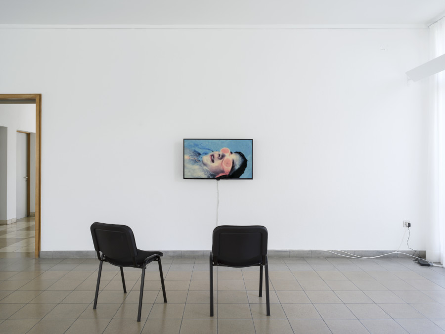 Tourism, Kunsthaus Glarus, 2021, installation view. Dani ReStack, PLATONIC, 2012, single-channel videos on monitor (color, sound), 20:28 min, Courtesy the artist and Video Data Bank, School of the Art Institute of Chicago. Photo: CE
