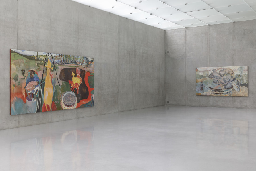 Michael Armitage, Installation view third floor Kunsthaus Bregenz, 2023  Photo: Markus Tretter. Courtesy of the artist, The Museum of Contemporary Art, Los Angeles and Private Collection. © Michael Armitage, Kunsthaus Bregen