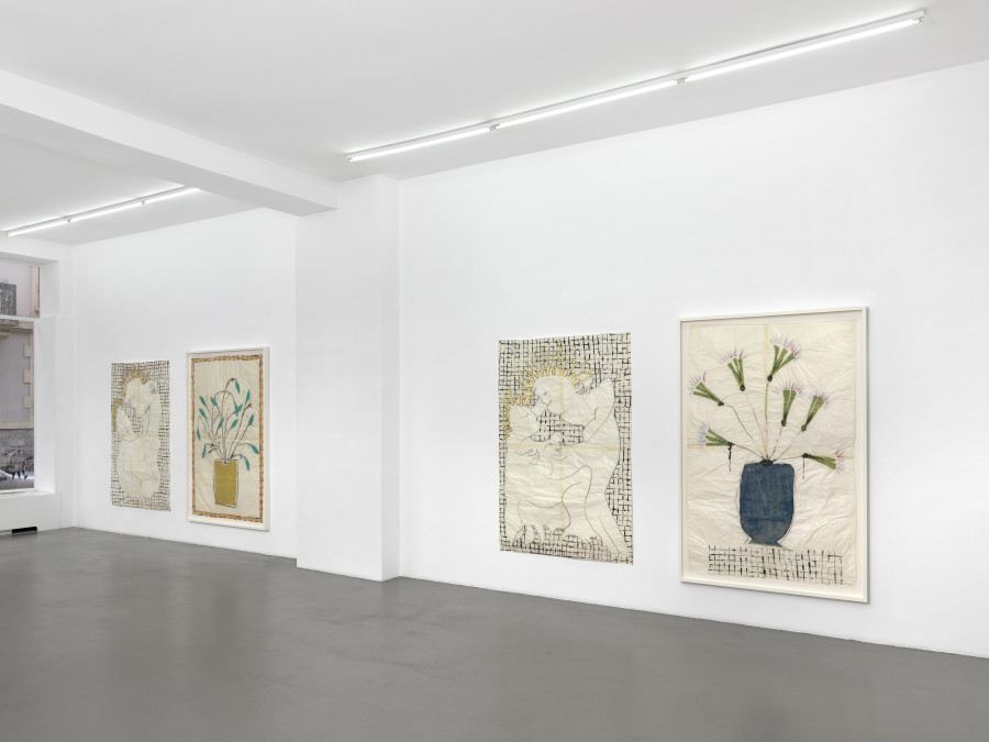 Installation view, Isabella Ducrot, Love and Flowers, Galerie Mezzanin, 2023. Photo credit: Annik Wetter