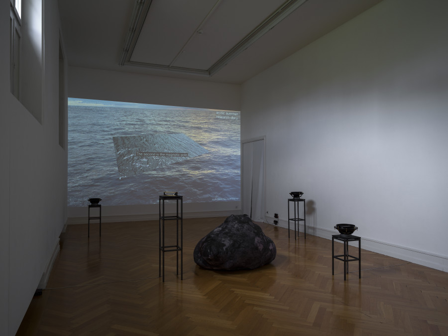 Exhibition view, ntu, Nolan Oswald Dennis, Tabita Rezaire, Bogosi Sekhukhuni, Kunsthalle Bern, 2023. Photo: Cedric Mussano