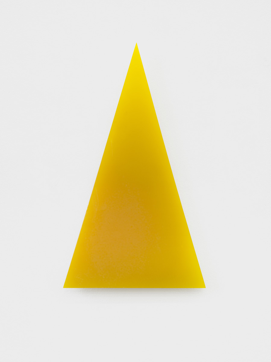 Kaspar Müller, Triangle, orange, rubber/vitamin E, 2024, Colored resin panel, scent, 54.2 x 31.7 x 2 cm