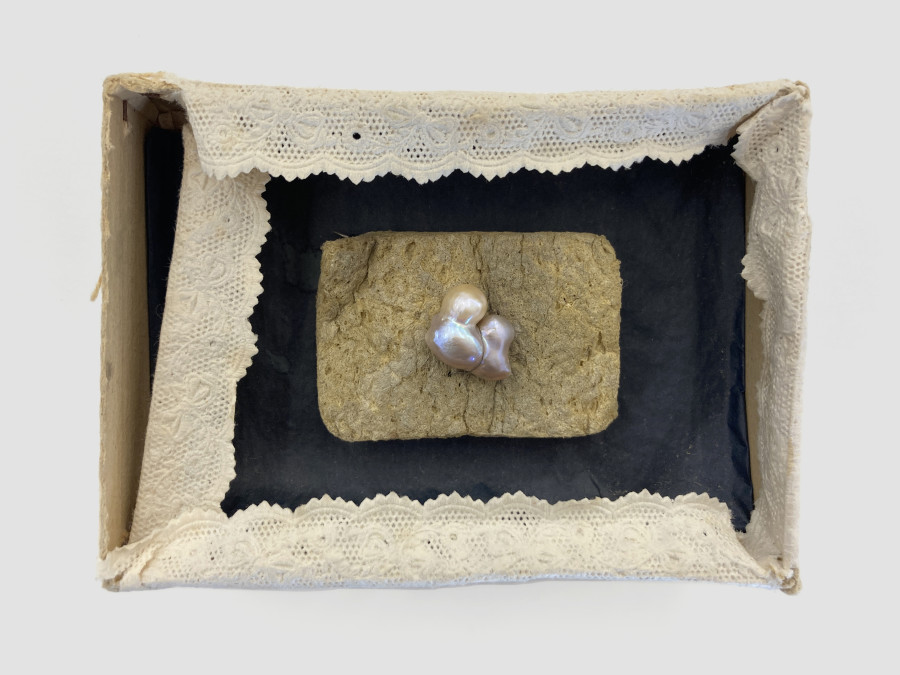 Bernhard Schobinger, Schwamm mit Perle / Sponge with Pearl, 2013, Brooch made of sponge, cobalt, Akoya pearl, 3.7 x 5.4 x 1.5 cm