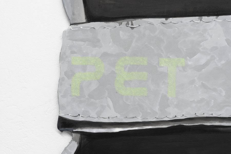 Salomé Engel, Hearts Crushed Pretty Early Tonight (HCPET) (detail), 2025, Acrylic, bitumen, reflective road marking paint, glitter on canvas, 181 × 202cm. Photo credits: marytwo