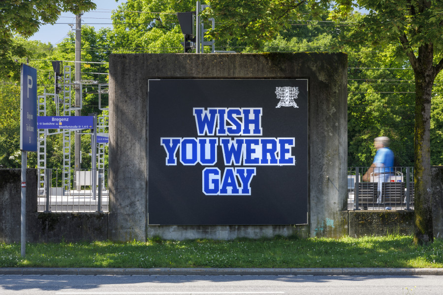 Anne Imhof, Wish You Were Gay, Installation view KUB Billboards, 2024. Photo: Markus Tretter. Courtesy of the artist © Anne Imhof, Kunsthaus Bregenz