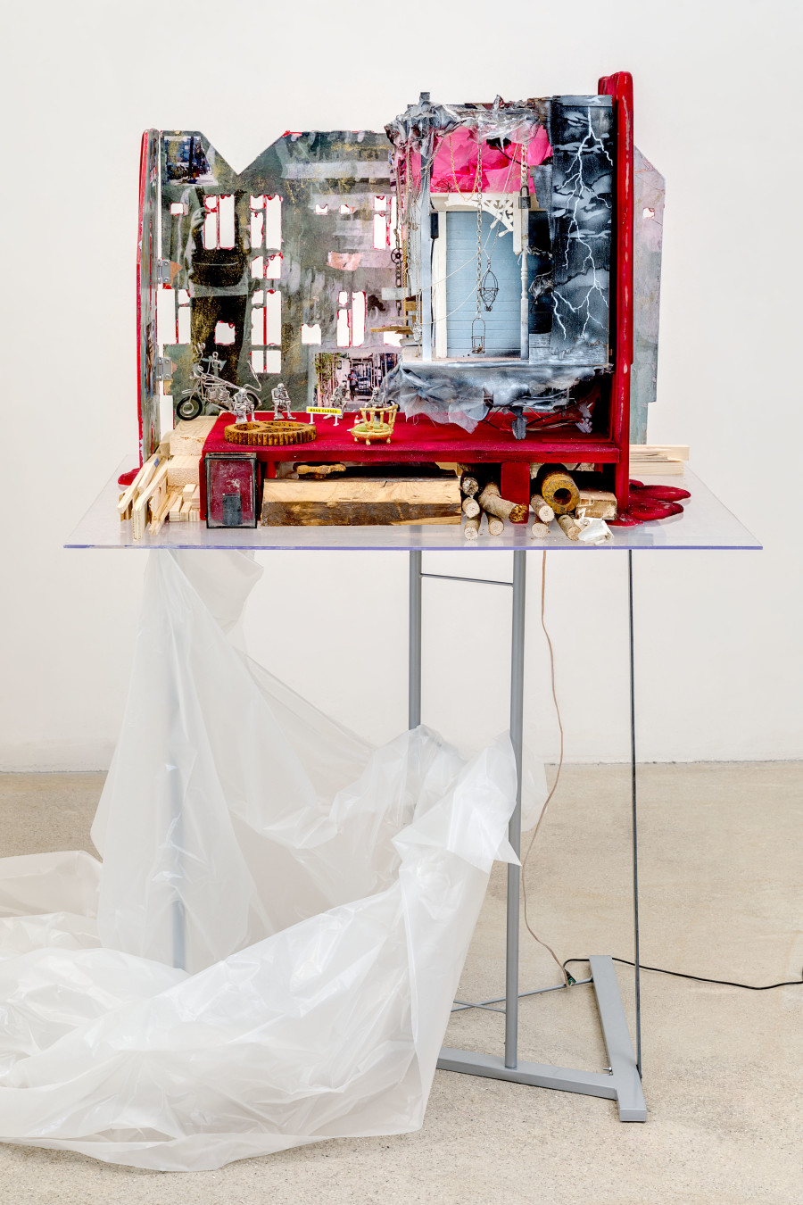 Mathis Altmann (*1987) The Bleeding Edge, 2018 Wood, metal, plastic, flock, airbrush, paper, glitter, laser, LEDs, mirror, miniatures 156 x 96 x 78 cm 61.5 x 38 x 31 in Photo: Romain Darnaud