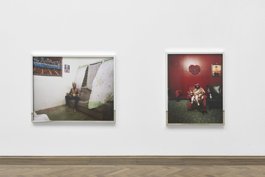 Deana Lawson, installation view, Centropy, Kunsthalle Basel, 2020, view on Chief, 2019 (left) and Young Grandmother, 2019 (right). Photo: Philipp Hänger / Kunsthalle Basel